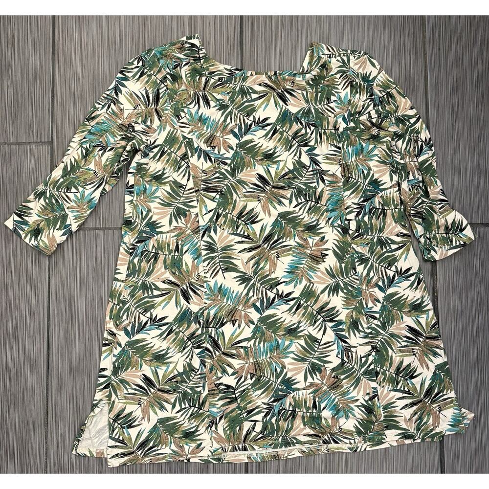 J. Jill Wearever Collection Green Tropical Leaf 3/4 Sleeve Tunic Size XS Stretch - Picture 3 of 4